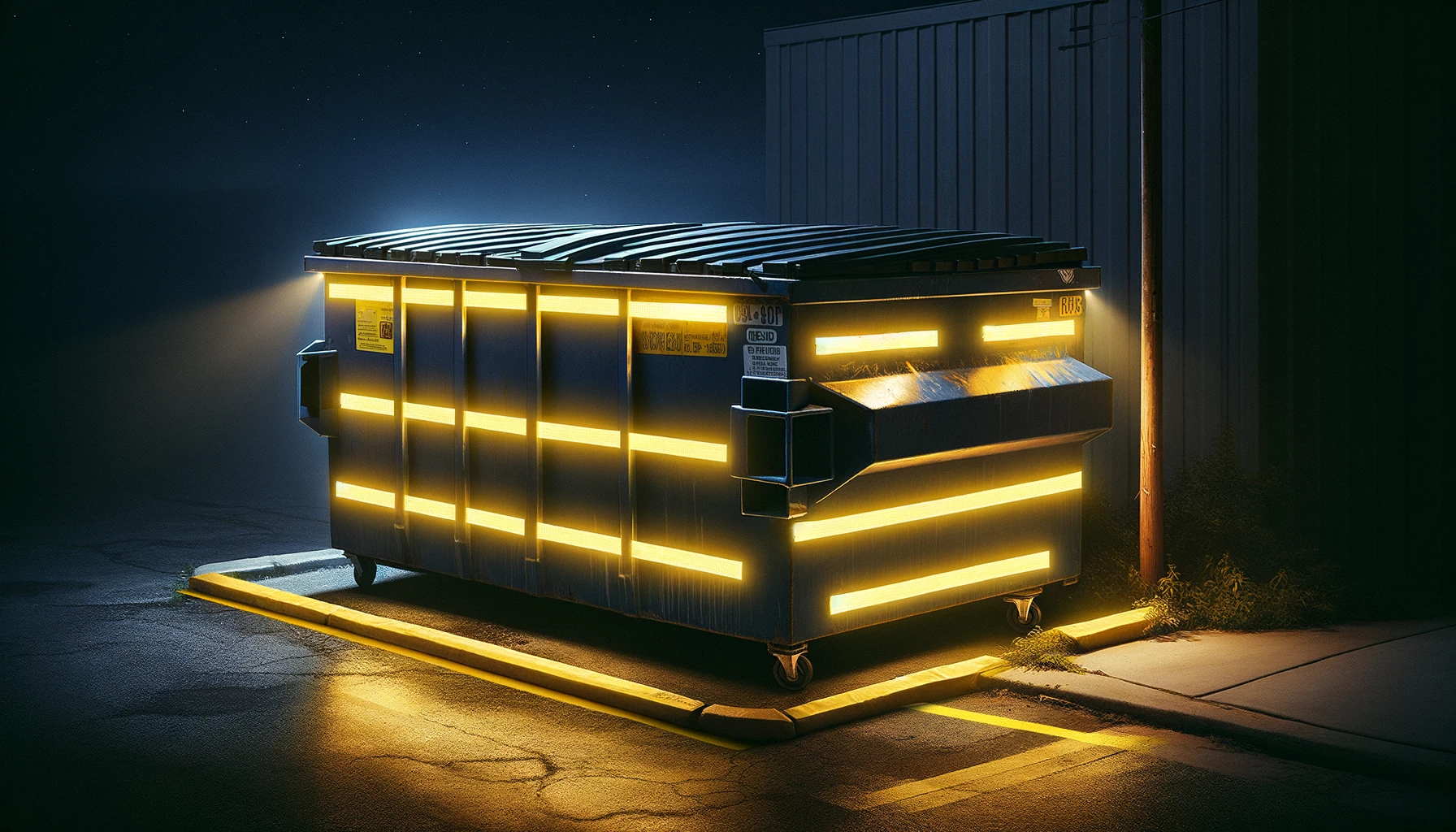 Reflective tape to prevent collisions with dumpster and roll off containers