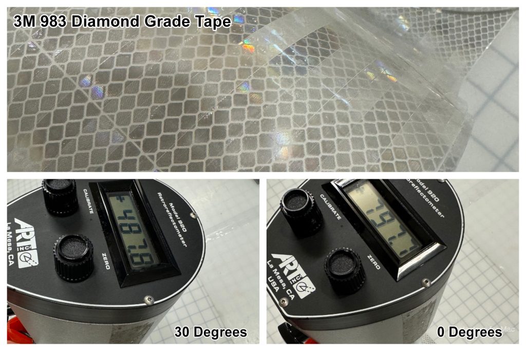 3m 983 conspicuity brightness study for different reflective tape using a retroreflectometer