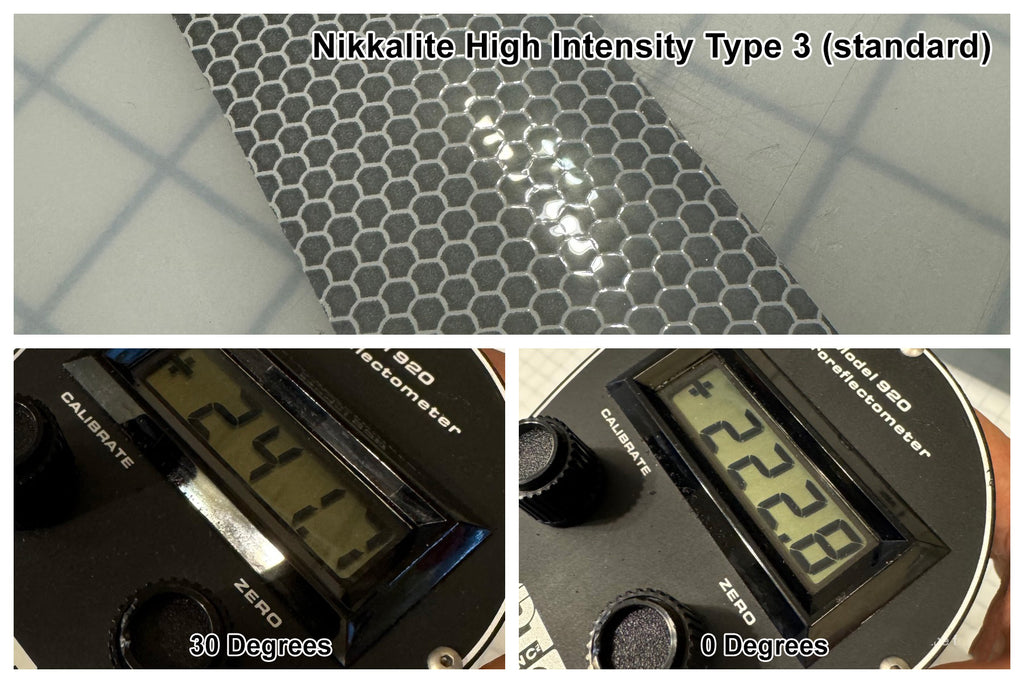 Nikkalite ultra lite high intensity grade brightness study for different reflective tape using a retroreflectometer