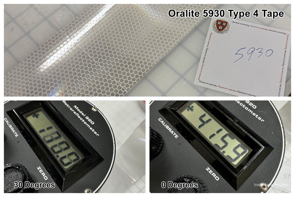 Oralite 5930 work zone high intensity brightness study for different reflective tape using a retroreflectometer