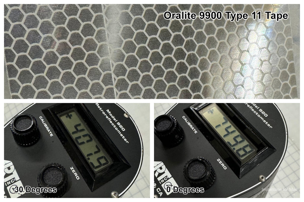 oralite 9900 wide observation brightness study for different reflective tape using a retroreflectometer