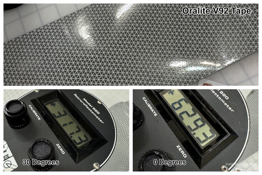 oralite v92 day bright prismatic brightness study for different reflective tape using a retroreflectometer
