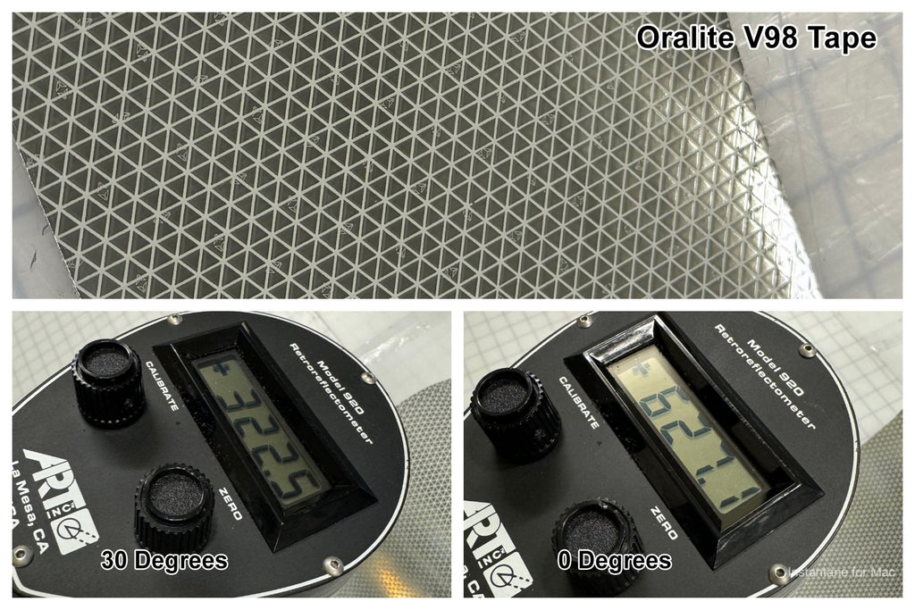 oralite v98 conformable prismatic rbrightness study for different reflective tape using a retroreflectometer