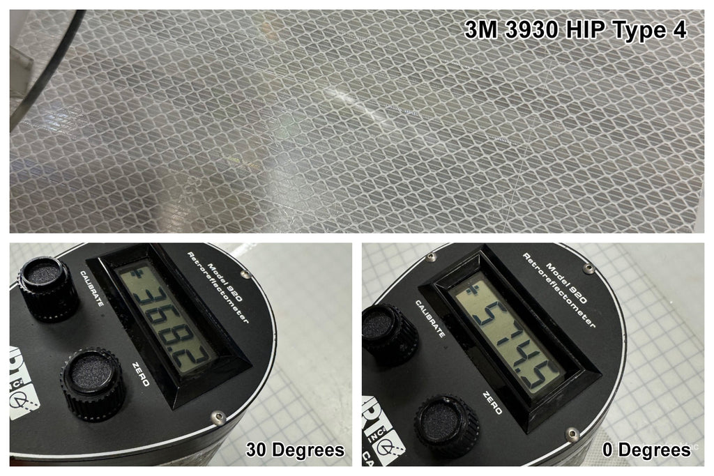 3M high intensity prismatic 3930 brightness study for different reflective tape using a retroreflectometer