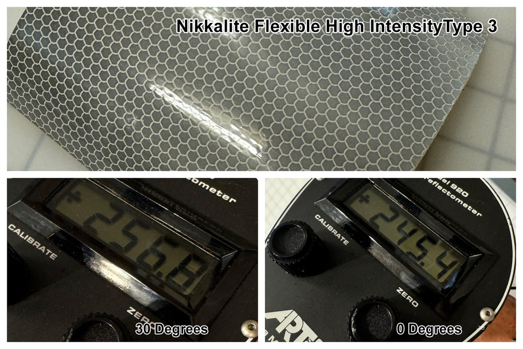 Nikkalite high intensity flexible type 3 brightness study for different reflective tape using a retroreflectometer