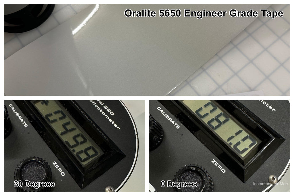 Oralite 5650 engineer grade brightness study for different reflective tape using a retroreflectometer