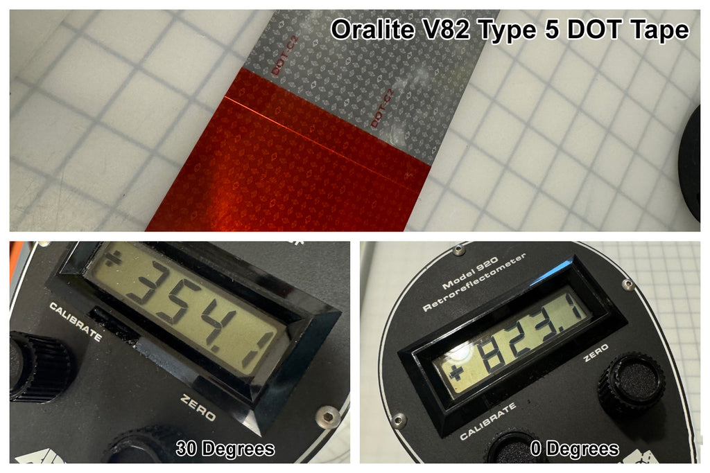 oralite v82 type 5 dot c2 prismatic brightness study for different reflective tape using a retroreflectometer