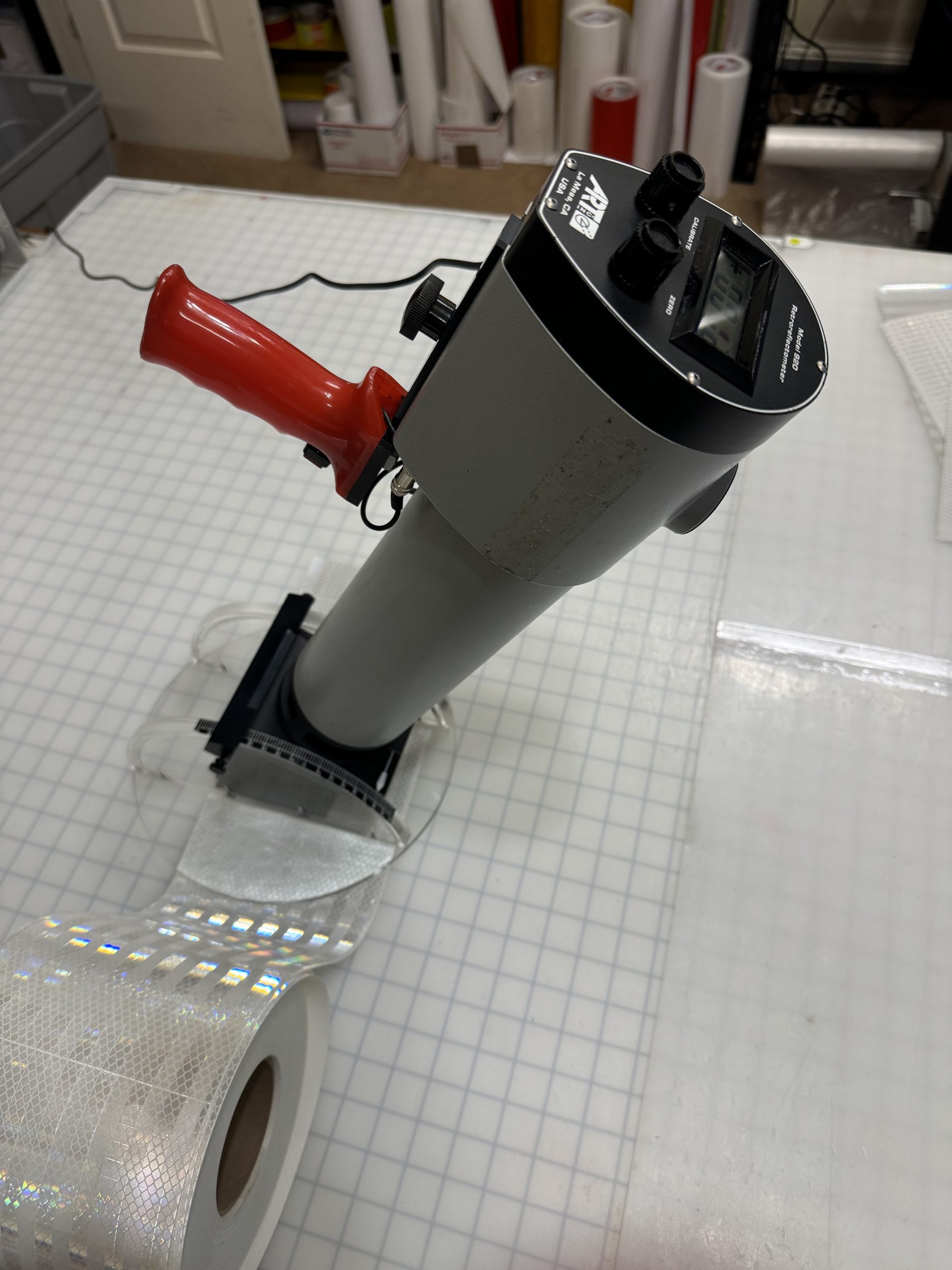 retroreflectometer testing different reflective tapes for brightness